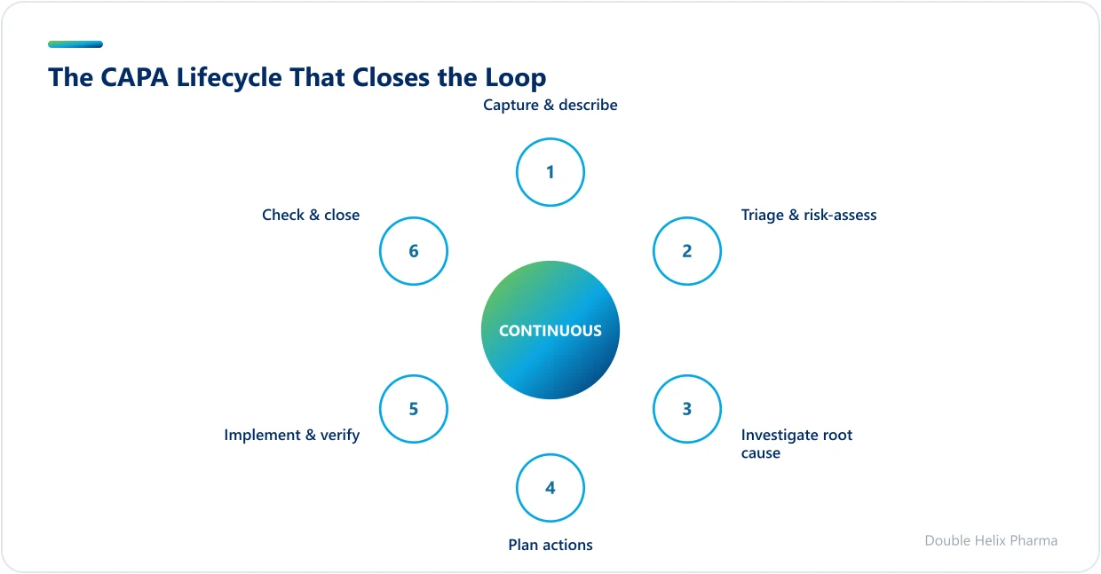 Continuous CAPA cycle from capturing a problem through to effectiveness check and closure